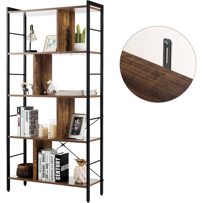 Книжкова шафа GIANTEX, висока полиця з 5 рівнями та 8 відсіками для зберігання в промисловому дизайні, полиця для зберігання з металевим каркасом для вітальні, спальні, офісу