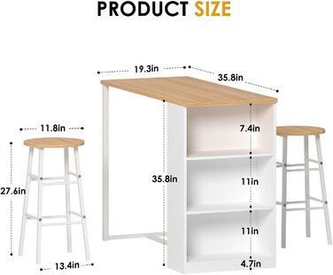 Набір барного столу та табуреток Soges: стіл, 2 барні табурети, полиця для зберігання (91x49.5x91 см)