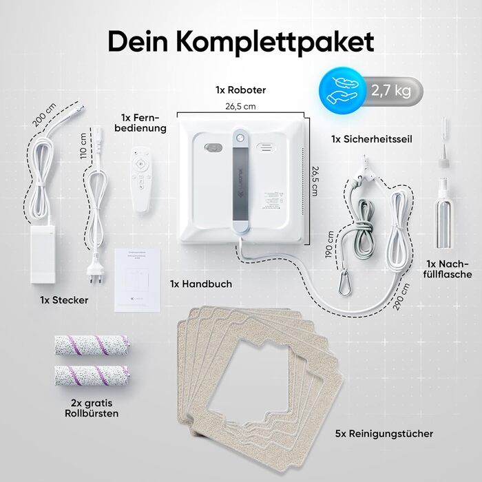 Робот для миття вікон Winbot Roboclean з пульверизатором, анти-падіння та керуванням через додаток