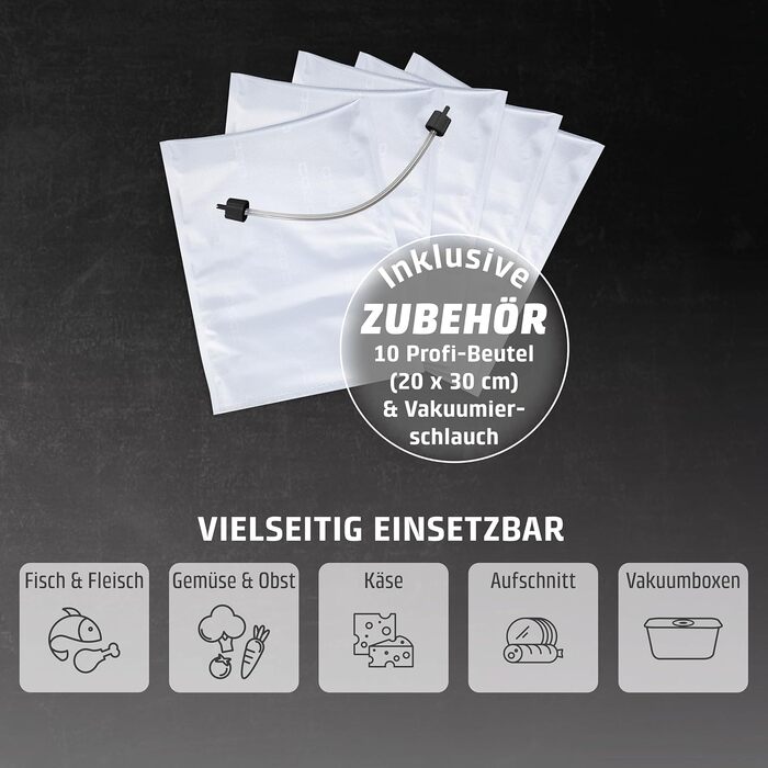Вакууматор CASO VC10 для продуктів харчування, пристрій для вакуумування з 30 см швом та набором із 10 пакетів