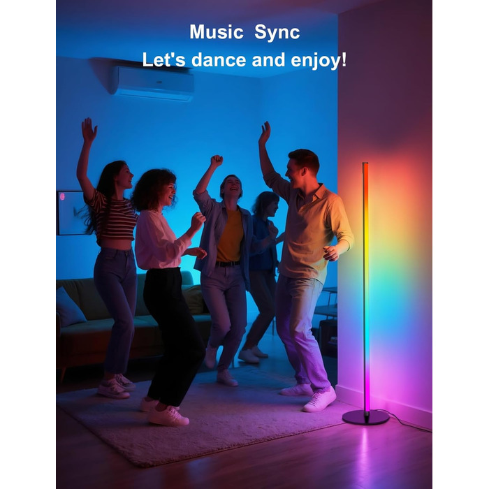 LED торшер для вітальні, білий з пультом ДУ, RGB 16 млн кольорів, синхронізація з музикою, 140 см, кутова лампа для ТВ, спальні, ігрової кімнати