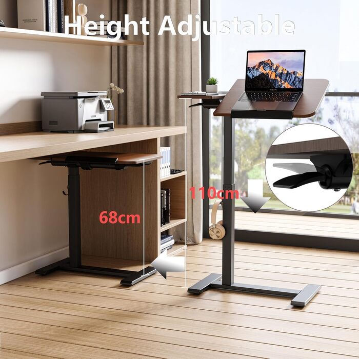 Регульований столик для ноутбука ETHU: мобільний приліжкові столи з нахиленою поверхнею та роликами для офісу та дому (дуб, горіх)