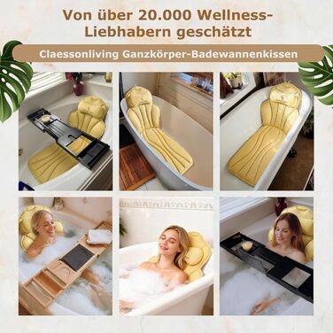 Подушка для ванни повне тіло (152x56 см) з підголівником (11 см) - підтримка шиї, спини та ніг - бежева. З сумкою для прання та подорожей, гачком для сушіння.