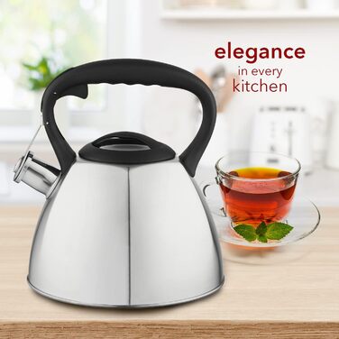 Чайник FLORINA Fenny Satin Induktion 2.5L з флейтою, нержавіюча сталь, Cool-Touch, сучасний дизайн, срібний (Dakota)