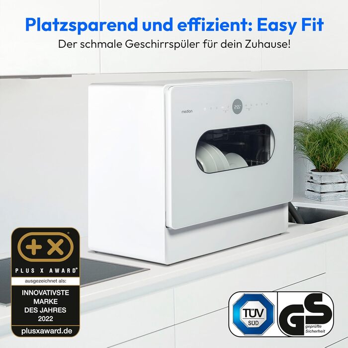 MINI посудомийна машина MEDION DWT51 (біла, зі скляними дверцятами, 5 комплектів посуду, таймер, без підключення до води)