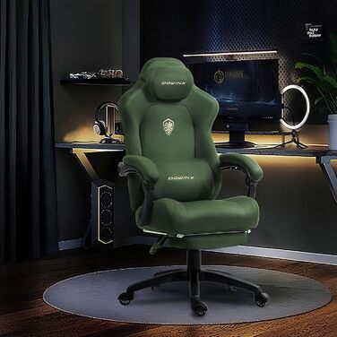 Ігрове крісло Dowinx з масажем попереку, регульованою підголівником, потовщеним сидінням, висувною підніжкою, регульованими підлокітниками, мікрофіброю велюром, нахилом 160°, (зелене)