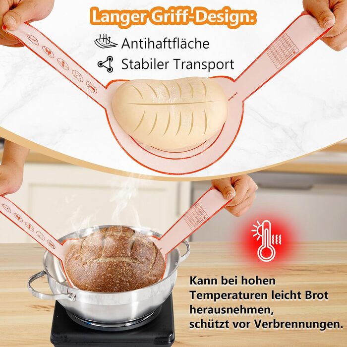 Набір для бродіння тіста Brotgar з силікону (23см круглий & 25см овальний) – для закваски, з лопаткою, ніжчиком, тканиною для бродіння – складний, гігієнічний, для початківців та професіоналів (10шт)