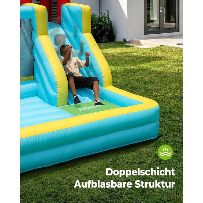 Надувний замок для дітей великий, з гіркою, синього кольору, з насосом 450W (для дому та вулиці)