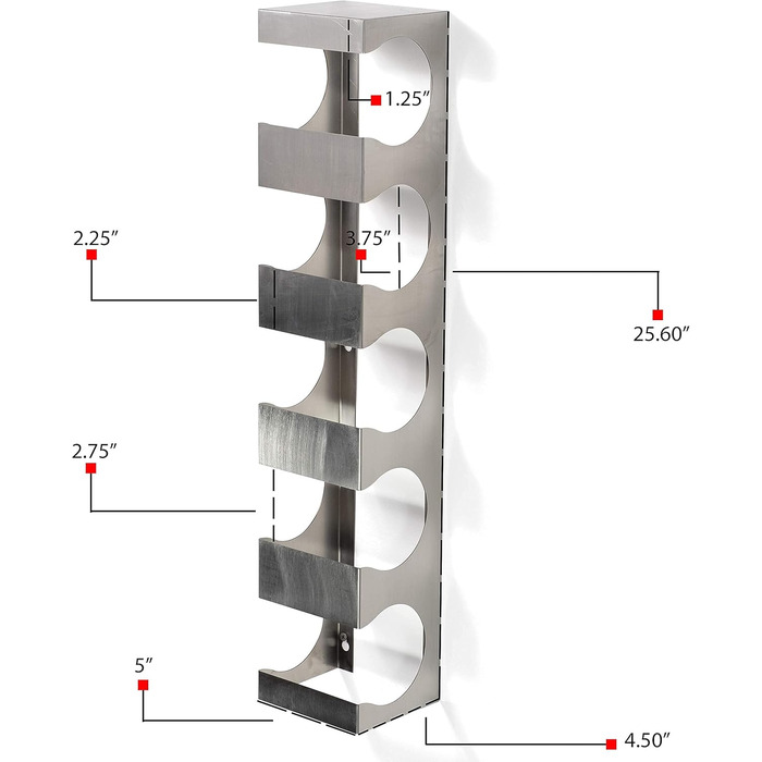 Стійка для вина Brightmaison з нержавіючої сталі, 5 пляшок, з верхньою полицею, сучасний дизайн, кріпиться на стіну