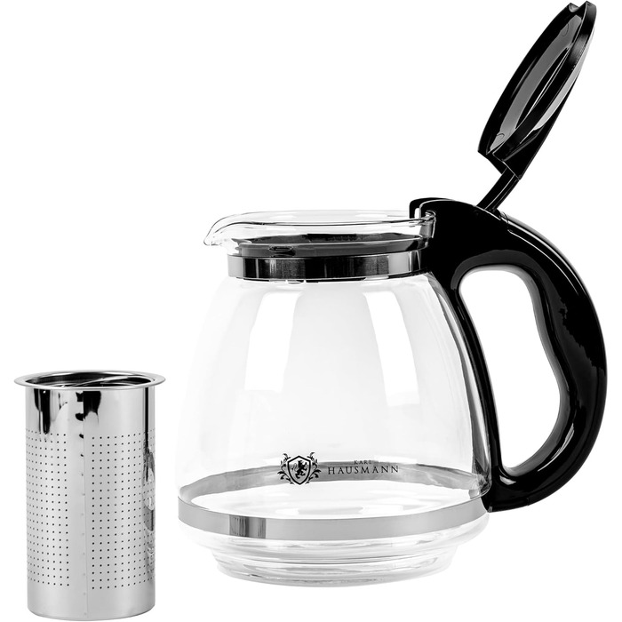 Чайник зі скла Karl Hausmann з ситечком - 2л - Скляний чайник для чаю - Чайник з ситом - Чайник зі скла, ідеальний для поціновувачів чаю - Стильний дизайн, скляний чайник (1.5л)