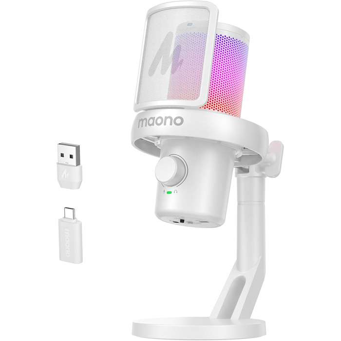 MAONO DM40 Бездротовий мікрофон для ПК з RGB-підсвіткою та ШІ-зміною голосу, шумозаглушення, для геймінгу, подкастингу та стрімінгу