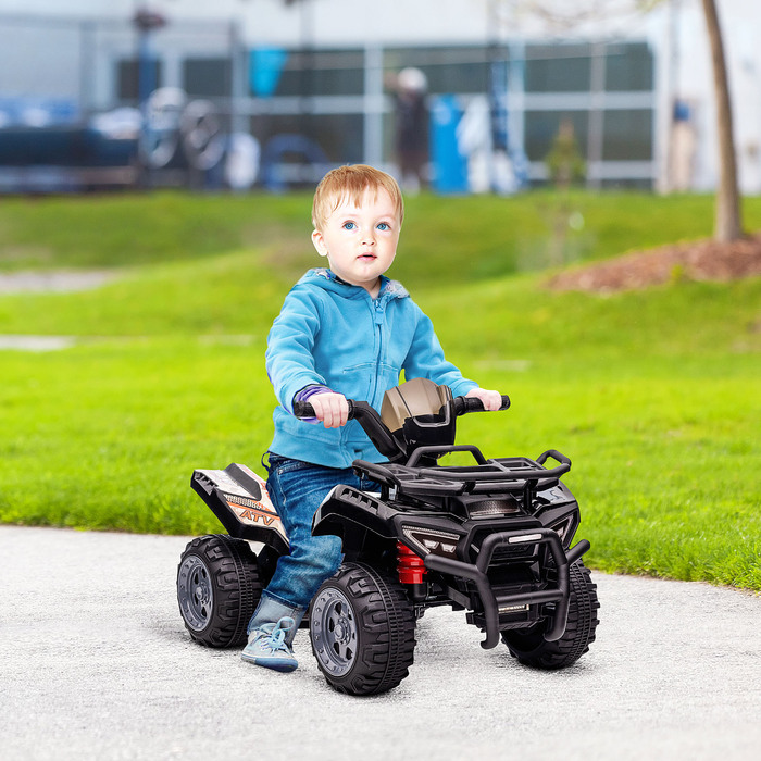 HOMCOM Mini Electric Quad Kids Electric ATV Світлодіодне переднє світло Дитячий автомобіль для 18-36 місяців Дитячий металевий ПП пластик чорний 70x42x45см