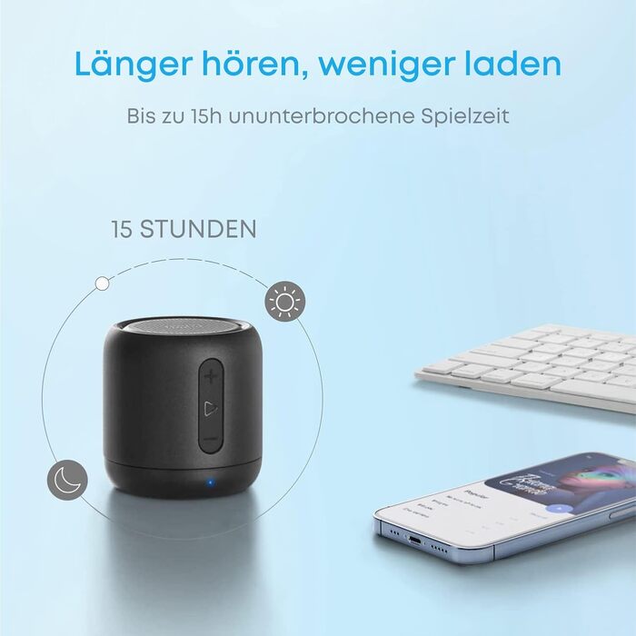 Портативна Bluetooth колонка Anker Soundcore Mini, чорна: 15 годин роботи, FM радіо, потужний бас, Bluetooth 20 м