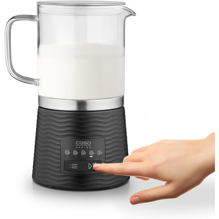 Електричний спінювач молока CASO CappuLatte: гарячий та холодний молочний пінок, 5 функцій, знімний скляний контейнер, для какао та гарячого шоколаду