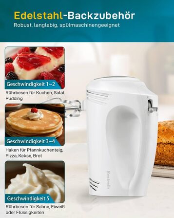 Електричний ручний міксер Kestreln з плоским дном для випічки, потужний міксер для тортів та густого тіста, з гаком для вимішування (S1 білий)