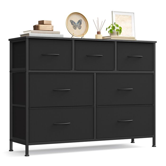 SONGMICS Комод зі 7 висувними ящиками, шафа для зберігання, сталь, MDF, флізелін, для спальні, прихожої, вітальні, білий (LGS323WH01)