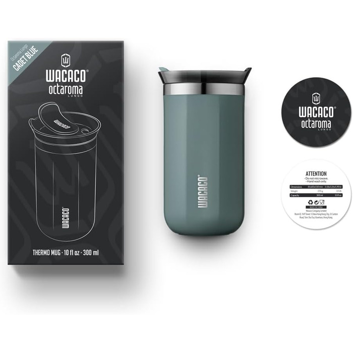 WACACO Octaroma Lungo: вакуумний термос для кави, 300 мл, блакитний