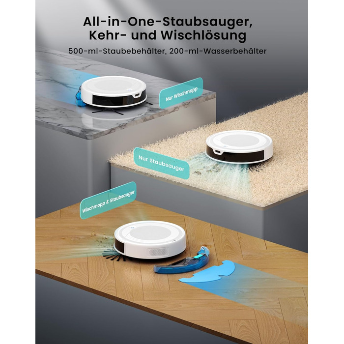 Робот-пилосос Lefant M310 Ultra з функцією миття підлоги, білий. Для тварин, килимів, з керуванням через додаток та Alexa.