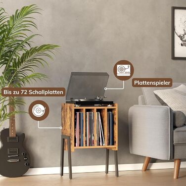 ACAZA: Стіл для програвача вінілових платівок з 4 відсіками – 66 x 40 x 30 см – Дерево та метал (Вінтаж, Колір: Коричневий)