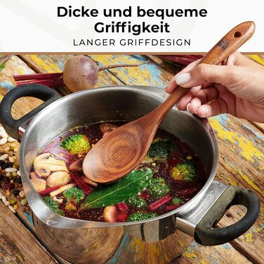 Набір дерев'яних ложок для приготування їжі (10 шт.) з теку - кухонне приладдя, лопатки, ложки для готування, антипригарне покриття, стійкість до нагріву