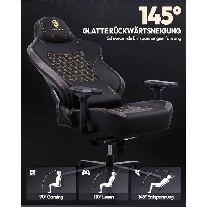 Ігровий крісло Dowinx 200 кг, ергономічний офісний крісло з 4D підлокітниками та підтримкою попереку, регульована висота, чорний
