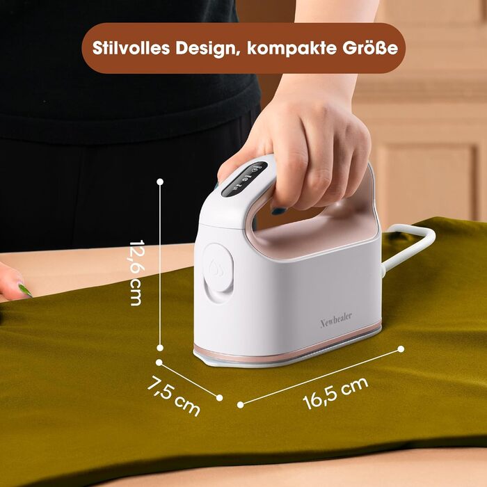 Праска для одягу Newbealer: компактна туристична праска, 1200W, 3 режими, швидкий нагрів 45с, зелено-золота