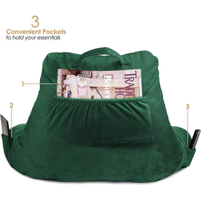 Подушка-крісло Clara Clark з підлокітниками для дітей та дорослих – преміум подушка з піною з пам'яті для перегляду телевізора та відпочинку – середнього розміру, колір хакі