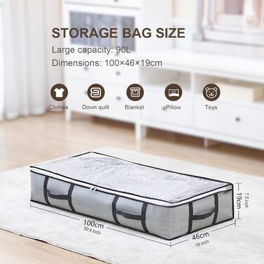 Комод під ліжком GoMaihe 3 шт. и 90 л, ящик для зберігання під ліжком з кришкою, складна сумка для зберігання одягу для ковдр Одяг під ліжком, (сірий, 6X90L)