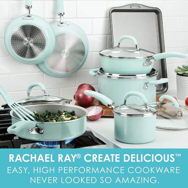 Набір кухонних каструль та сковорідок Rachael Ray Create Delicious Antihaft, 13 предметів, сірий/блакитний