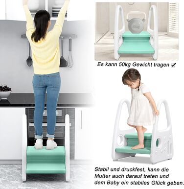 Детский табурет-лестница LILIIN для кухни и детской, 2 ступени, зеленый