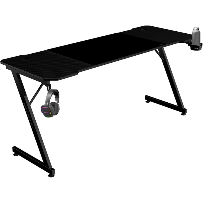 Стіл ігровий Mars Gaming MGD-ERGOPRO, електричний, регулювання висоти 73-118 см, карбонова поверхня, металева конструкція, тримач для навушників, управління кабелями, 110x60 см, білий