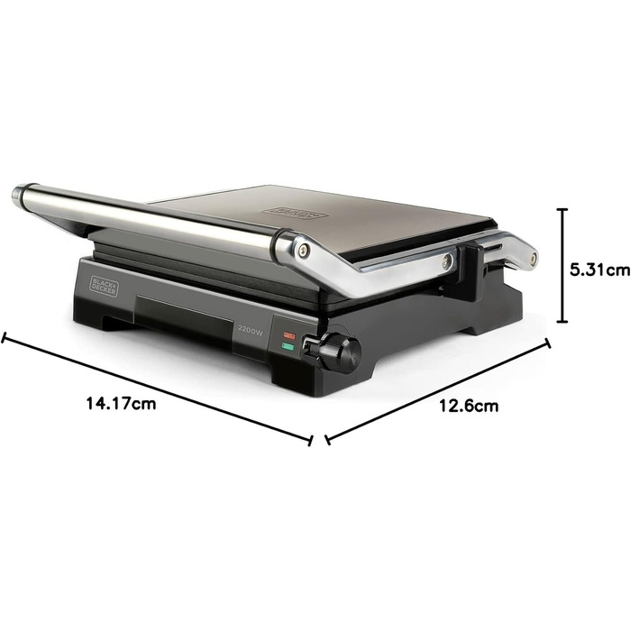 Електричний гриль-контактна поверхня Black+Decker BXGR2200E 2-в-1 (2200W, 29x23 см) з LCD-дисплеєм