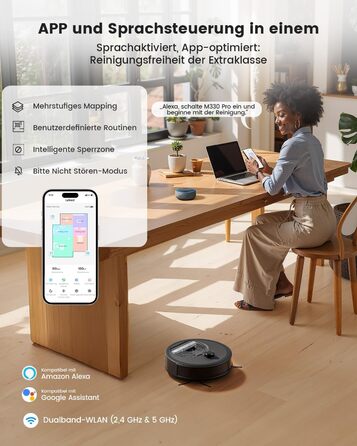 Робот-пилосос LEFANT M330 Pro з функцією миття, 5000Pa, лазерна навігація, уникнення перешкод PSD, керування через додаток та голосове керування