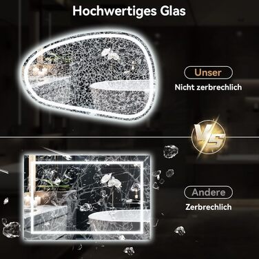 Дзеркало для ванної кімнати YOURLITE з підсвічуванням, 85x55 см, LED, сенсорне керування, 3 кольори світла, регулювання яскравості, антизапар, горизонтальне/вертикальне, IP44, білий