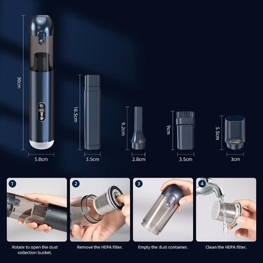Ручний автомобільний пилосос Carehabi, потужність всмоктування 18000Па, 3 режими роботи, з мийним HEPA-фільтром для авто, дому та шерсті тварин