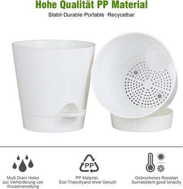 Набір горщиків для квітів Blumentopf 6 шт. з автополивом, чорний/білий, різні розміри (20.3-12.7 см), для дому та балкону