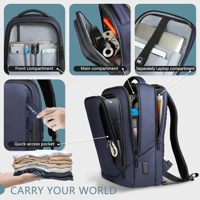 Чоловічий рюкзак для ноутбука Heroic Knight: діловий, з USB-зарядкою, антикрадійний, 17.3