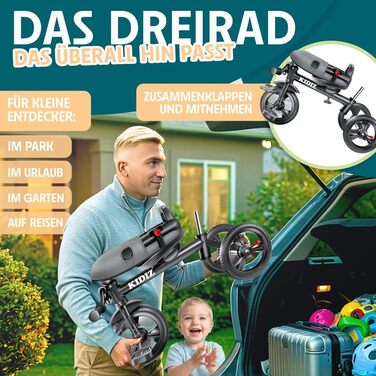 Дитячий триколісний велосипед KIDIZ 6-в-1: з ручкою, кошиком, сонцезахисним дахом, до 25 кг, сірий