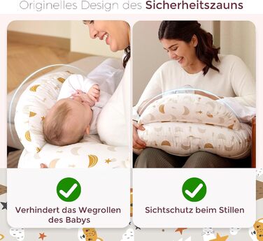 Подушка для годування Momcozy Stillkissen з безпечним бортиком – ергономічна подушка для годування та підтримки з регульованим ремінцем та знімним бавовняним чохлом, Медовий дощ (бежевий та помаранчевий)