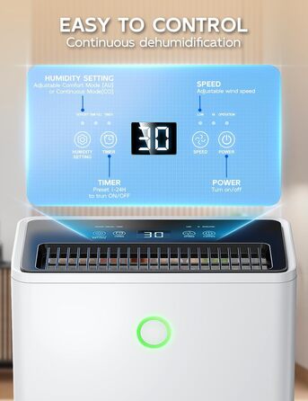 Електричний осушувач повітря 12л/24г з автоматичним та безперервним зливом (шланг у комплекті), для спалень та підвалів, LED-дисплей, тихий, з таймером