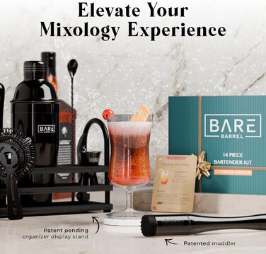 Набір шейкерів для коктейлів Boston BARE BARREL Pro Mixology з 14 предметів, 35 карток рецептів, Jet Black, 24 унції