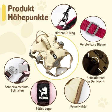 Багатофункціональна шлейка для собак з повідцем, шлейка проти висмикування, шлейка безпеки, шлейка без висмикування (Roa, S, бежевий)