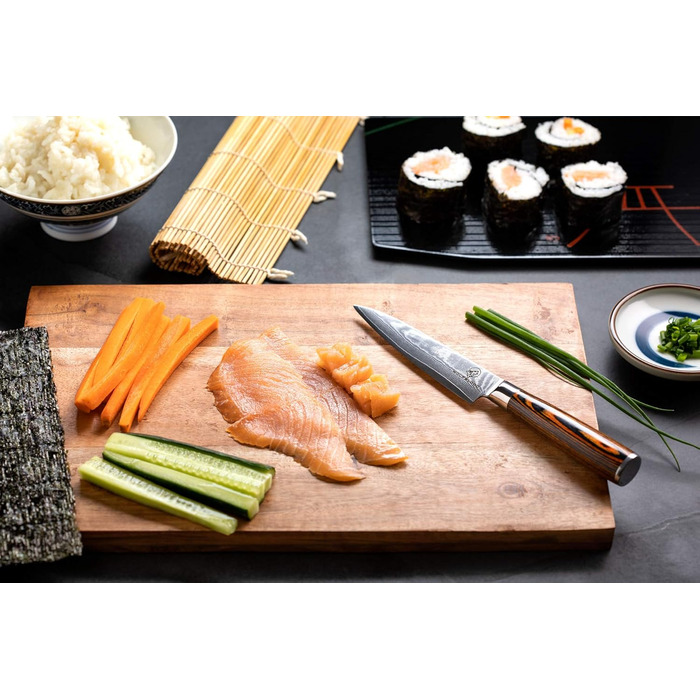 Ніж кухарський Damast від Wolfblood (24см) з нержавіючої сталі Damast, 67 шарів, з дерев'яною ручкою, сертифікований TÜV, у подарунковій коробці з захистом леза