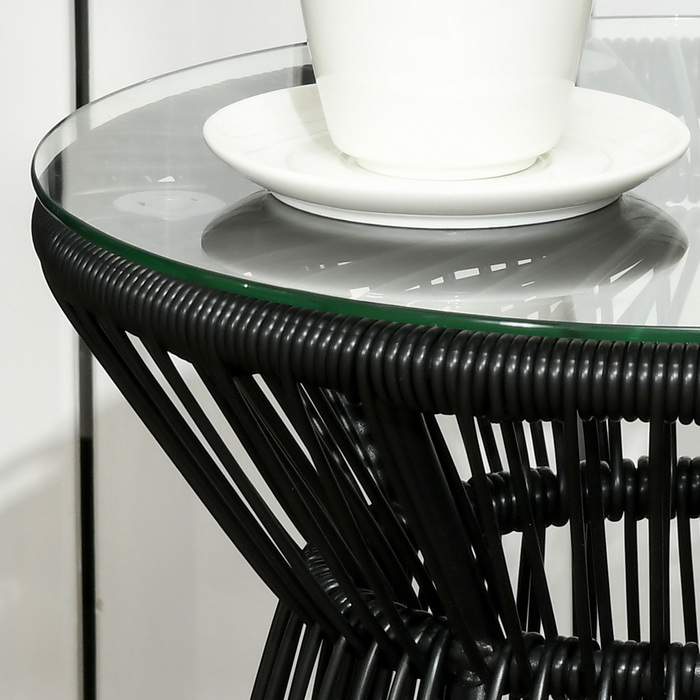 Богемний садовий столик, стійкий до погодних умов, з плетеного PE-ратанu, 40 см x 40 см x 42 см, чорний