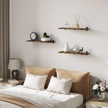 Полиця настінна EUGAD 3 шт., плаваючі полиці 60 см, дерев'яний декор вінтаж, настінні полиці для вітальні, кухні, офісу, ванної, витримує до 15 кг/полиця, коричневий вінтаж