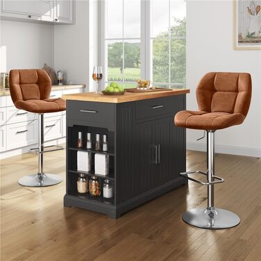 Барні стільці Yaheetech - набір з 4 шт., регульована висота, обертання 360°, з підніжкою, PU-шкіра, чорний/ретро-коричневий