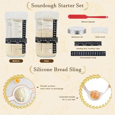 Набір для закваски з 19 частин: 2 гнізда для бродіння з силікону (23см та 25см), скляна тара для закваски, аксесуари для випічки, подарунок для початківців та професіоналів