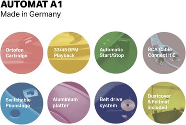 Проигравач вінілу Pro-Ject Automat A1 з вбудованим фонокоректором, повністю автоматичний, перемикач швидкостей 33/45 об/хв, головка Ortofon OM10, чорний