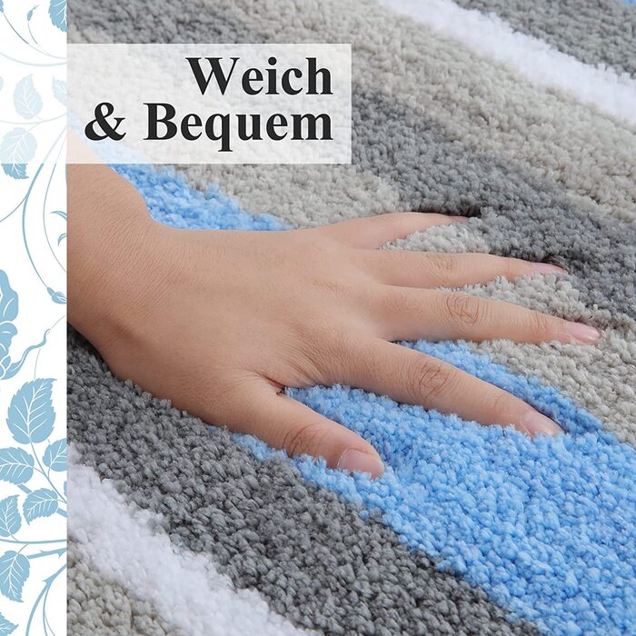 Набір килимків для ванної кімнати Homaxy, 2 шт. з мікрофібри, швидковисихаючі, м'які, з високим ворсом, 40x60 см + 50x80 см, зелений/сірий, зелений/сірий (60x120 см, прямокутні), блакитний/сірий