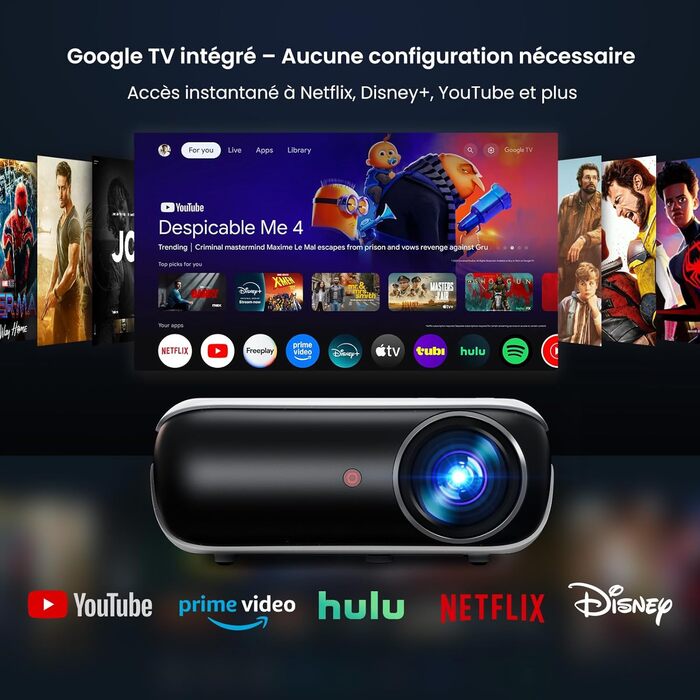 Портативний проєктор HAPPRUN Mini Beamer 4K з Bluetooth та Google TV: 4K, Full HD, HDMI, USB, AV, для кінотеатру вдома
